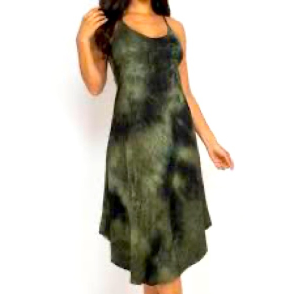 Sexy tie dye midi dress, super soft. Olive green and black.